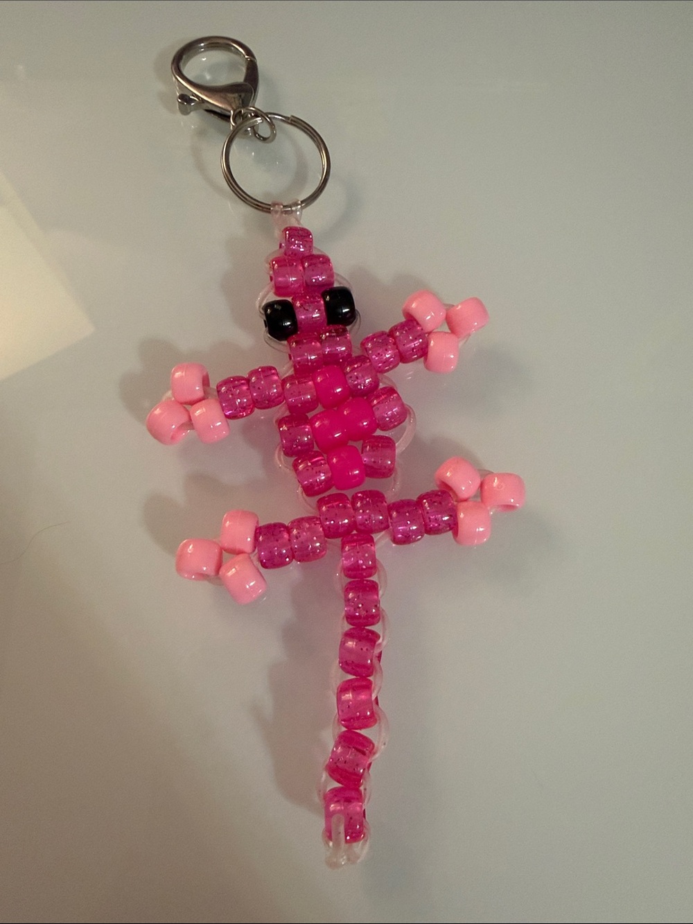 Pink Beaded Lizard Keychain